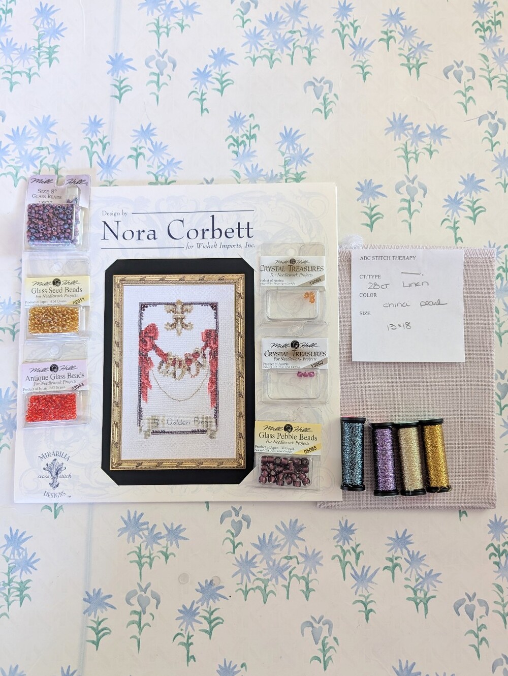 Mirabilia Nora Corbett 12 Days of Christmas Five Golden Rings Cross Stitch Kit